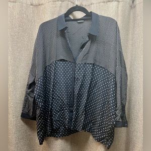 Club Monaco -Navy Relaxed Button Down - 100% silk - size L/XL